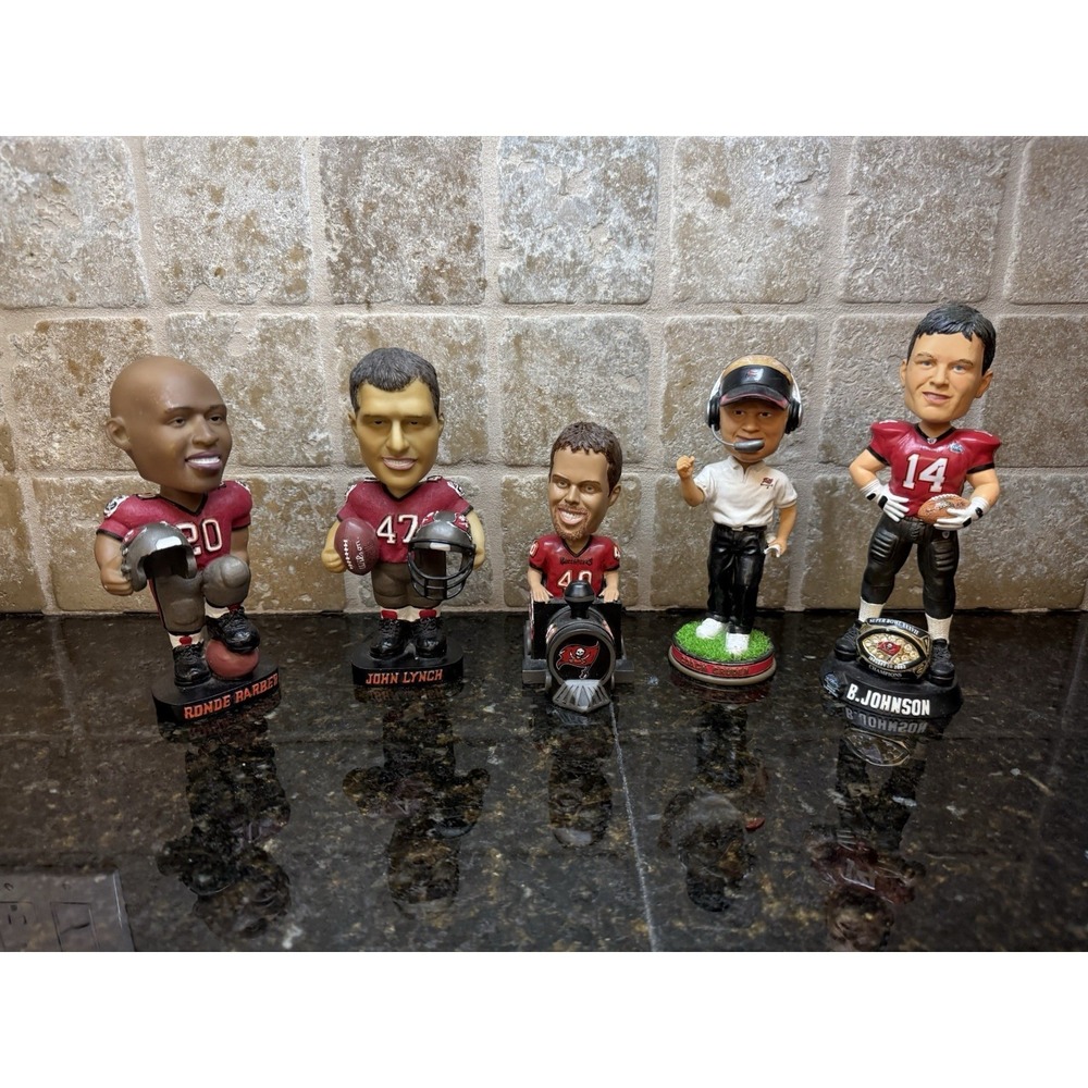 Lot Of 5 Tampa Bay Buccaneers Bobbleheads: Gruden Lynch Barber Alstott Johnson